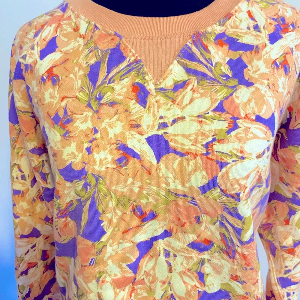 J Crew Peach And Blue Floral Cotton Relaxed Fit Sweatshirt Size L